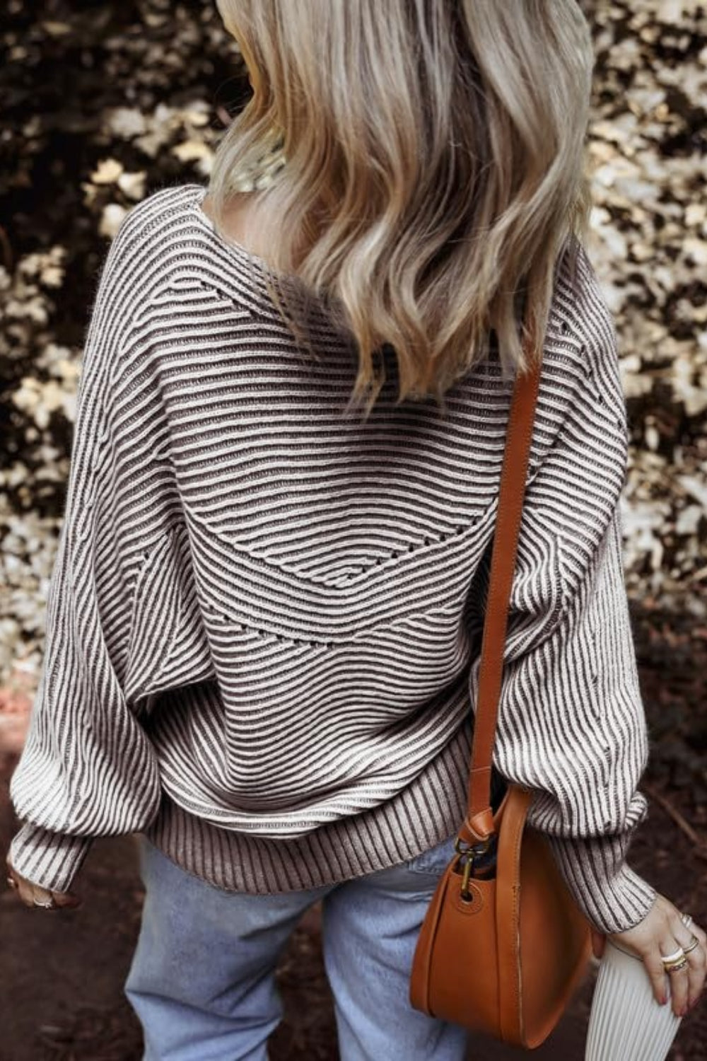 Textured Striped Round Neck Long Sleeve Top