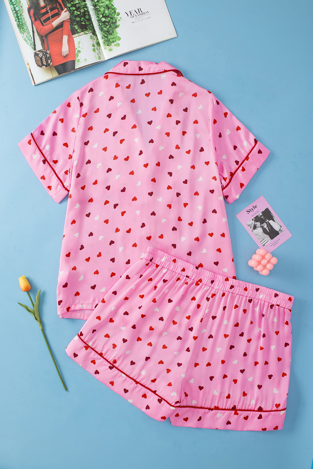 Pink Valentine Heart Shape Print Plus Size Sleepwear