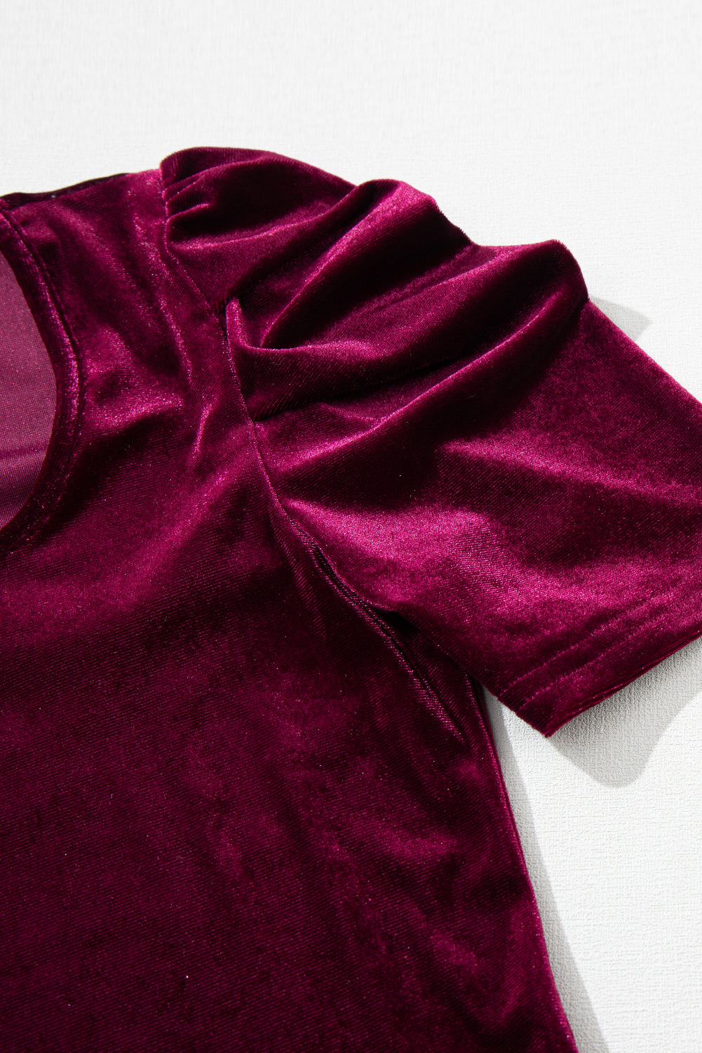 Burgundy Short Puff Sleeve Velvet Top