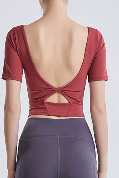 Cutout Backless Round Neck Active T-Shirt